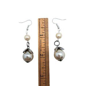 Faux pearl and silver tone earrings pierced earwires